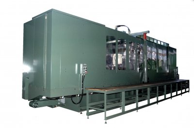 2頭ガンドリルユニット付き 横型、コラムトラバーススイベルタイプ5軸マシニングセンター大型クランクシャフト油穴加工機